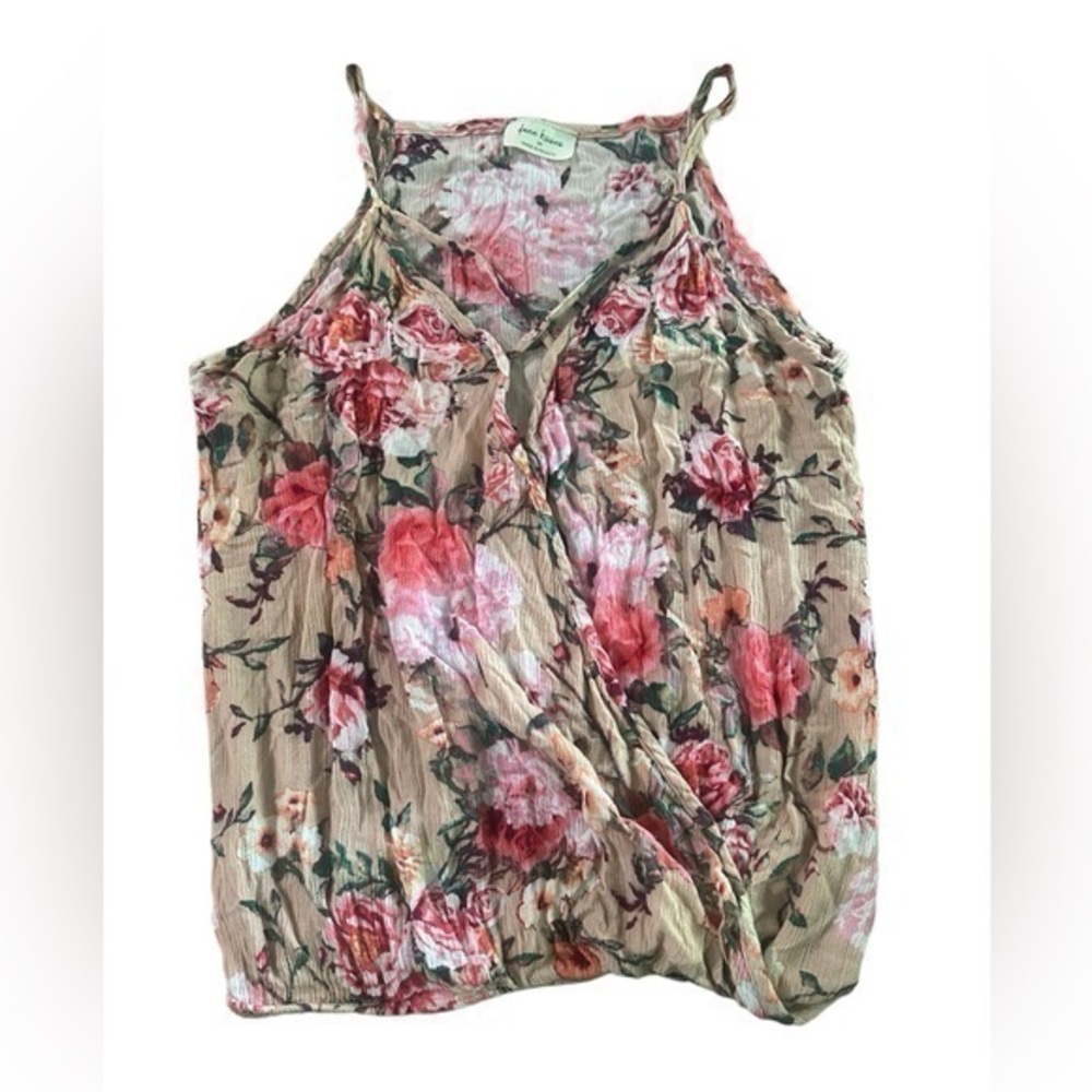 Free Kisses Criss Cross Front Floral Tank Top - Juniors Size Medium